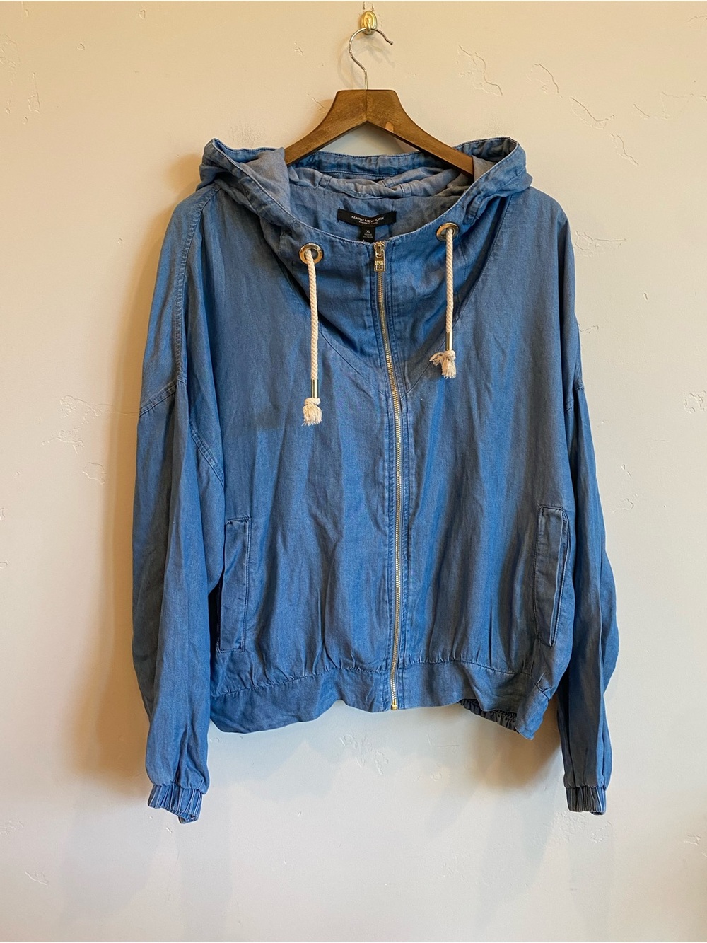 MARC NEW YORK Blue Chambray Zip Up Tencel Hoodie
